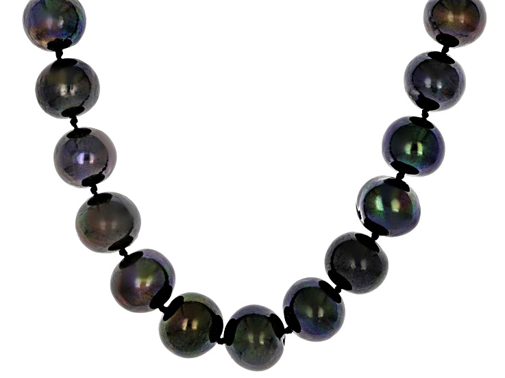 Pre-Owned Black Cultured Freshwater Pearl Rhodium Over Sterling Silver 18 Inch Necklace