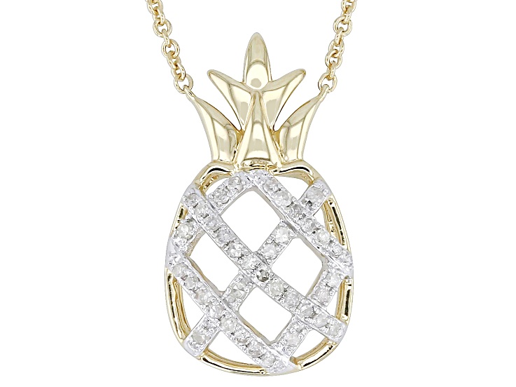 Pre-Owned White Diamond 14k Yellow Gold Over Sterling Silver Pineapple Necklace 0.16ctw