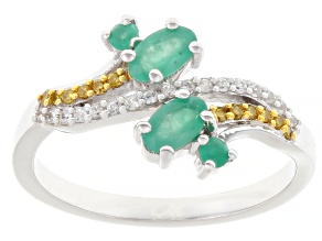 Pre-Owned Green Emerald Rhodium Over Sterling Silver Ring 0.45ctw