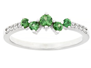 Pre-Owned Mint Tsavorite with White Zircon Rhodium Over Sterling Silver Ring 0.38ctw