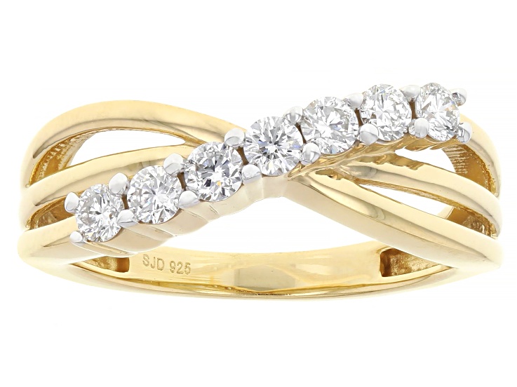 Pre-Owned White Lab-Grown Diamond H SI 14K Yellow Gold Over Sterling Silver Crossover Ring 0.50ctw