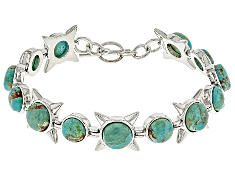 Pre-Owned Blue Turquoise Sterling Silver Oxidized Bracelet