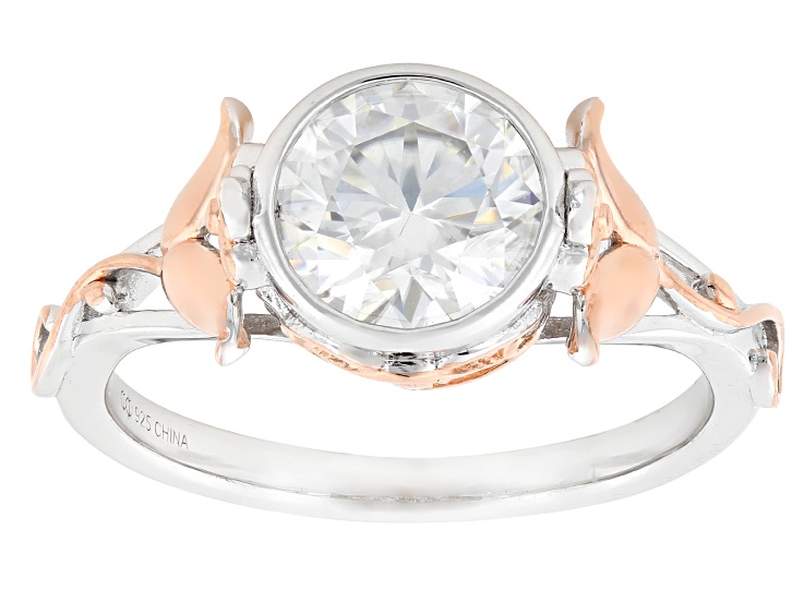 Pre-Owned Moissanite Platineve And 14k Rose Gold Over Silver Ring 1.50ct DEW