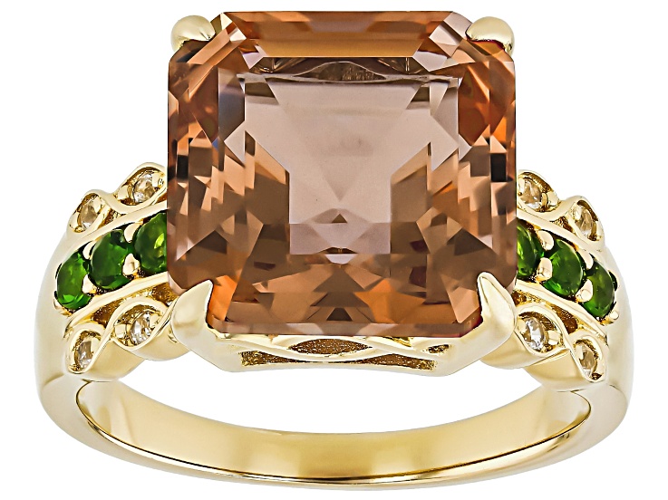 Pre-Owned Zandrite(R), Chrome Diopside With White Zircon 18k Yellow Gold Over Sterling Silver Ring 5