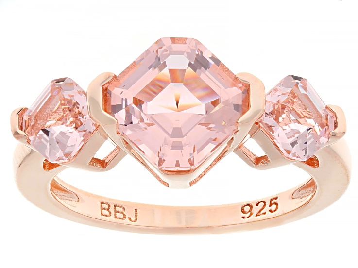 Pre-Owned Morganite Simulant 18k Rose Gold Over Sterling Silver Asscher Cut Ring 3.60ctw