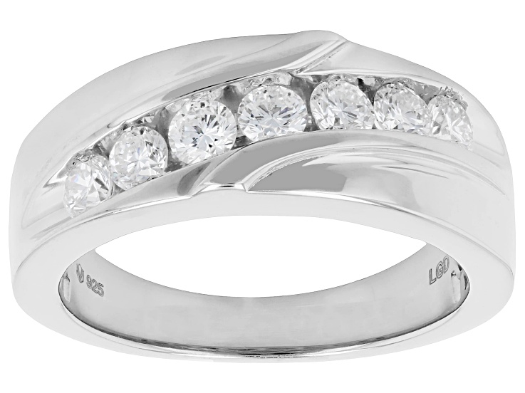 Pre-Owned White Lab-Grown Diamond E-F VS Rhodium Over Sterling Silver Mens Band Ring 1.00ctw