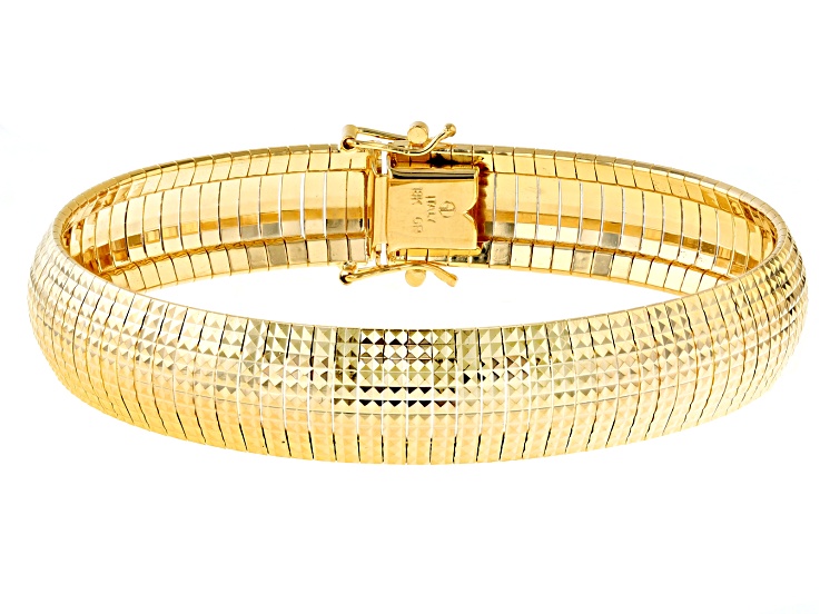 Pre-Owned 18k Yellow Gold Over Bronze 12mm Diamond Cut Curved Omega Link Bracelet
