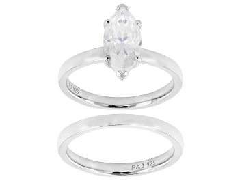 Picture of Pre-Owned Marquise Moissanite Platineve Ring With Band 2.00ct DEW