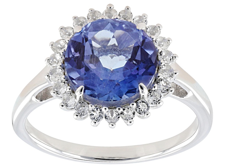 Pre-Owned Butterfly Blue Topaz with White Topaz Rhodium Over Sterling Silver Ring 3.34ctw