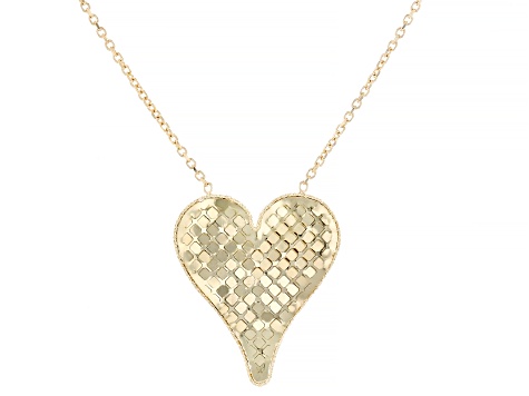 Pre-Owned 14k Yellow Gold Diamond-Cut Heart Rolo Link 17.5 Inch Necklace