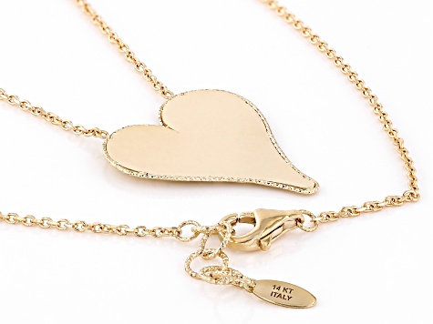 Pre-Owned 14k Yellow Gold Diamond-Cut Heart Rolo Link 17.5 Inch Necklace