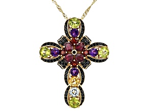 Pre-Owned Multi Gemstone 18k Yellow Gold Over Sterling Silver Pendant with Chain 6.23ctw