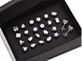Womens Stud Earrings Set Of 12 Round Square Emerald Cubic Zirconia Silver