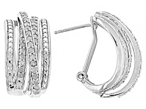 Pre Owned Rhodium Over Sterling Silver Diamond Earrings 1 00ctw Pre Owned Rhodium Over Sterling Silver Diamond Earrings 1 00ctw