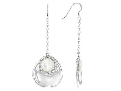 Pre-Owned White Mother-of-Pearl & White Topaz 0.23ctw Rhodium Over Sterling Silver Dangle Earrings - PPP10003 - Vimarsana News