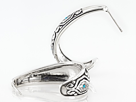 Pre-Owned Blue Enamel Sterling Silver Hoop Earrings