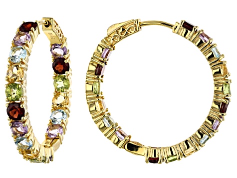 Pre-Owned Multi-gem 18k gold over silver hoop earrings 8.56ctw