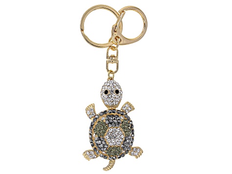Pre-Owned  Multicolor Crystal Gold Tone Turtle Key Chain