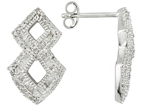 Pre Owned Rhodium Over Sterling Silver Diamond Earrings 68ctw Pre Owned Rhodium Over Sterling Silver Diamond Earrings 68ctw