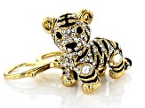 Pre-Owned Gold Tone White Crystal Tiger Key Chain