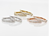 Pre-Owned White Diamond Rhodium, 14k Yellow And Rose Gold Over Sterling Silver Earrings Set .10ctw