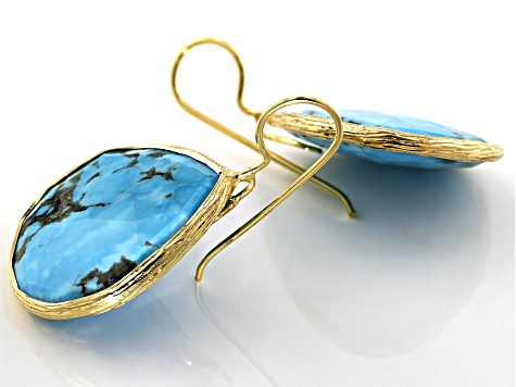 Pre-Owned Turquoise Kingman 18k Gold Over Silver Earrings
