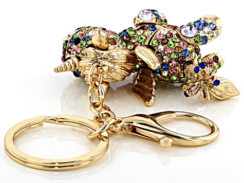 Pre-Owned  Multi-Color Crystal Gold Tone Unicorn Key Chain