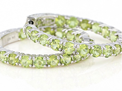 Pre-Owned Green Peridot Sterling Silver Hoop Earrings 8.84ctw