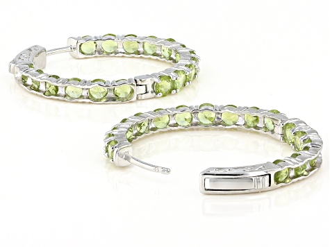 Pre-Owned Green Peridot Sterling Silver Hoop Earrings 8.84ctw