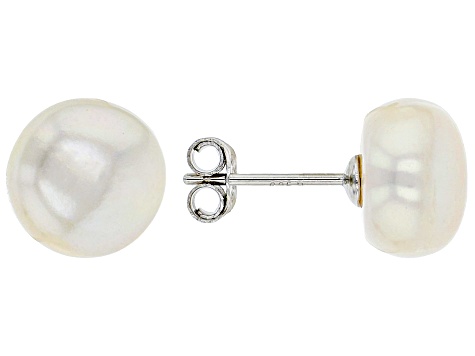 Pre-Owned 6-10mm White Cultured Freshwater Pearl Rhodium Over Sterling Silver Earring Set of 2