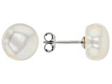 Pre-Owned 6-10mm White Cultured Freshwater Pearl Rhodium Over Sterling Silver Earring Set of 2