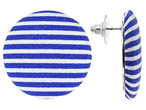Pre-Owned Blue And White Nautical Stripe Fabric Silver Tone Stud Earrings