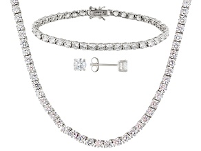 Pre-Owned Cubic Zirconia Silver Necklace, Bracelet And Earrings Set 62.00ctw