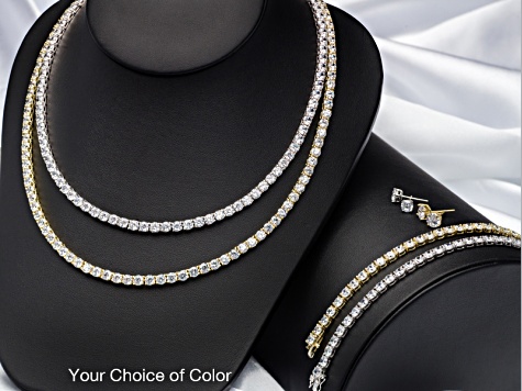 Pre-Owned Cubic Zirconia Silver Necklace, Bracelet And Earrings