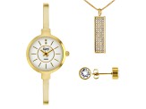 Pre-Owned Burgi™ Crystals  Gold Tone Base Metal Bangle Watch, Pendant, And Earrings G