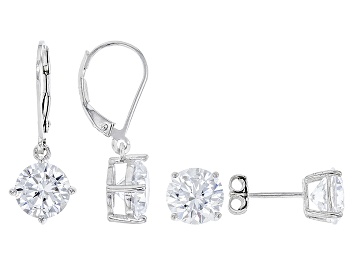 Picture of Pre-Owned White Cubic Zirconia Rhodium Over Sterling Silver Earrings Set 13.84ctw