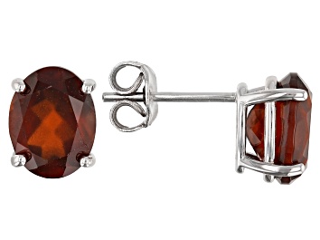 Picture of Pre-Owned Red Hessonite Garnet Rhodium Over Silver Stud Earrings 4.55ctw