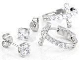 Pre-Owned White Cubic Zirconia Rhodium Over Sterling Silver Cross Hoop And Stud Earring Set 2.34ctw