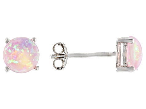 Pre-Owned White, Pink, and Blue Lab Created Opal Rhodium Over Sterling Silver Set of 3 Stud Earrings