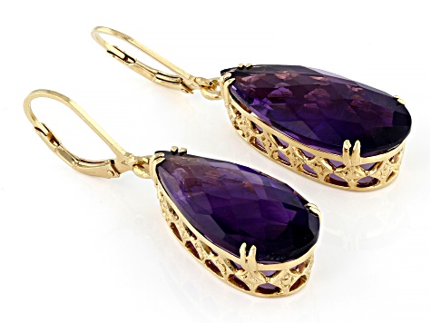 Pre-Owned African Amethyst 18k Yellow Gold Over Sterling Silver Earrings  18.00ctw