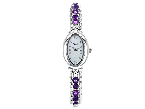 Pre-Owned Purple Amethyst Rhodium Over Brass Watch 3.83ctw