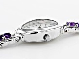 Pre-Owned Purple Amethyst Rhodium Over Brass Watch 3.83ctw