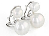 Pre-Owned 6-9.5mm White Cultured Freshwater Pearl Rhodium Over Sterling Silver Double Stud Earrings
