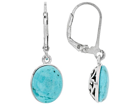 Pre-Owned Blue Turquoise Rhodium Over Sterling Silver Earrings