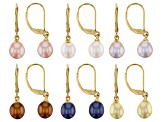 Pre-Owned Cultured Freshwater Pearls 18k Yellow Gold Over Silver Earrings