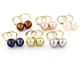 Pre-Owned Cultured Freshwater Pearls 18k Yellow Gold Over Silver Earrings