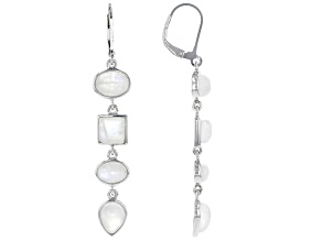 Pre-Owned White rainbow moonstone rhodium over silver dangle earrings