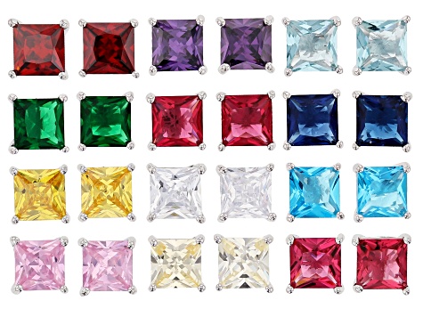 Pre-Owned Multi Color Cubic Zirconia And Glass Stud Earring Set Of 12, 19.40ctw