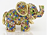 Pre-Owned Multicolor Crystal Gold Tone Elephant Key Chain