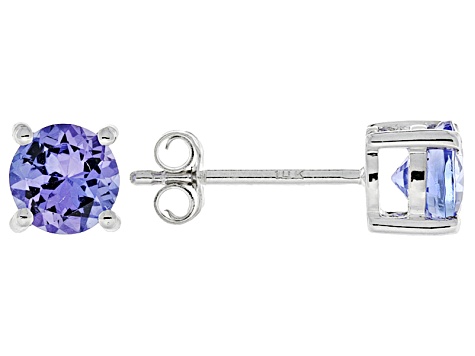 Pre-Owned Blue Tanzanite Solitaire 14k White Gold Earrings .90ctw